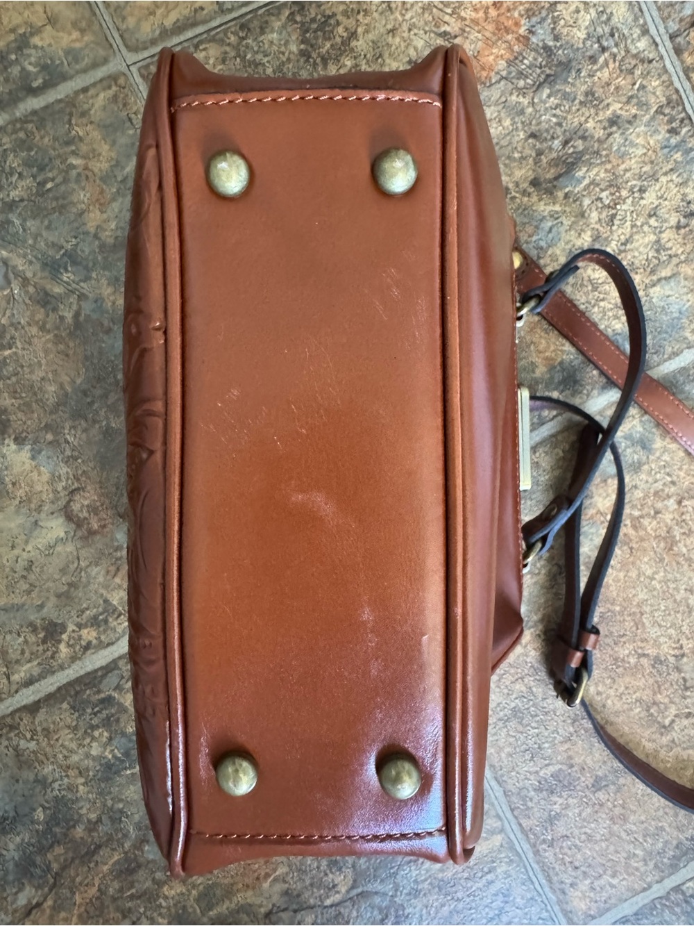 Patricia Nash Embossed Floral Leather Satchel in Chestnut Brown - Picture 4 of 4